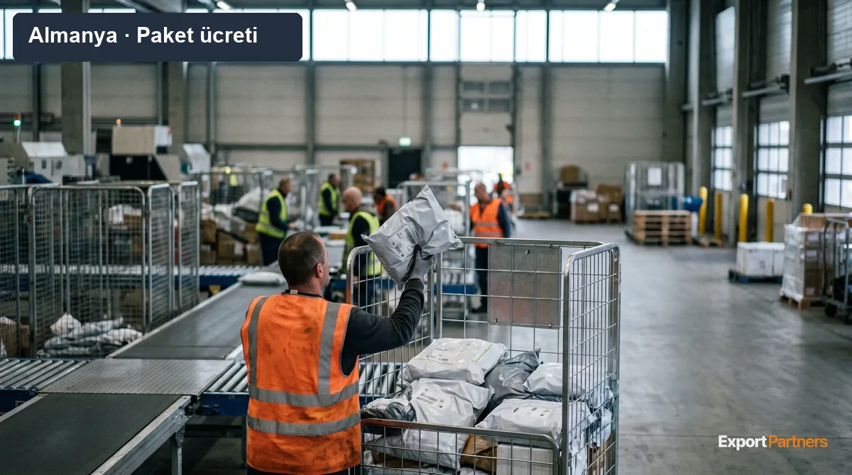 Bir Avrupa havalimanı kargo merkezinde küçük e-ticaret paketleri ayrılarak kafeslere diziliyor